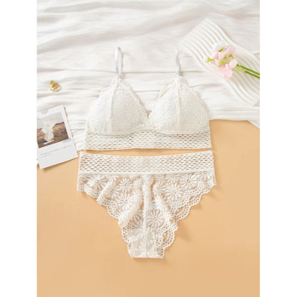 French Style Floral Lace Bralette and Mid-Rise Briefs Lingerie Set for Women