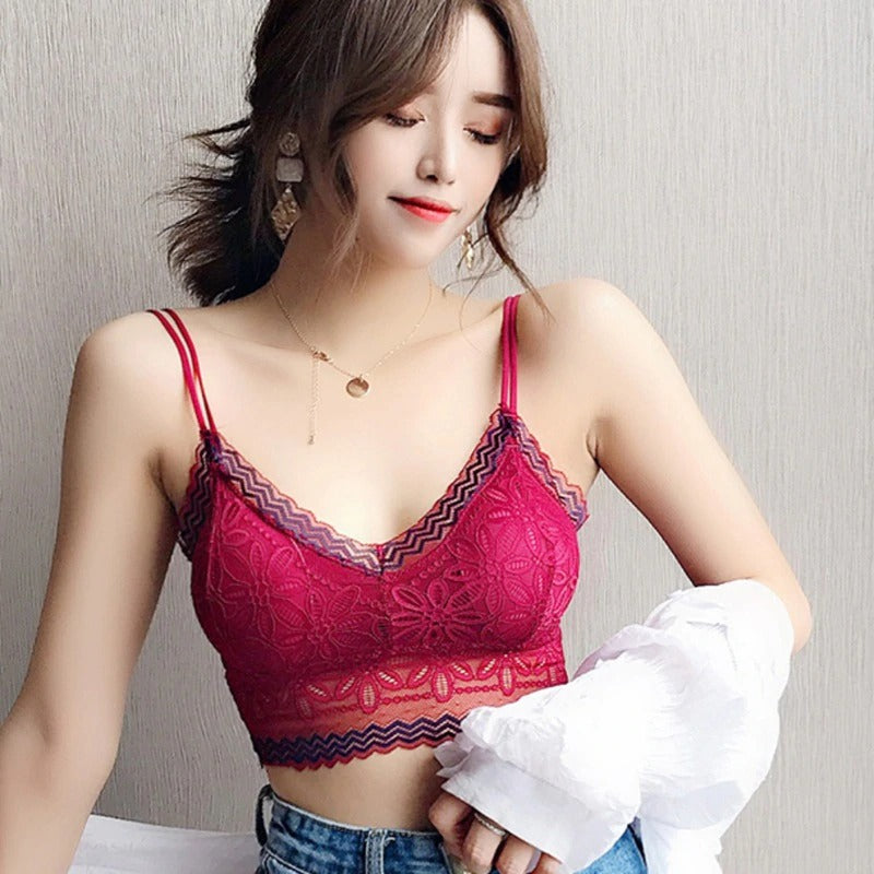 Casual Lace Embroidered Tube Top Woman Seamless Push Up Lace Bra