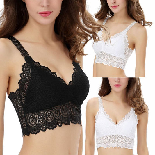 Lace Floral V-Neck Vest Mesh Bra Bralette Bustier