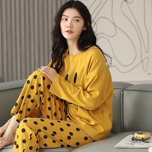 Printed Cotton Night Suit Set Casual Loungewear For Ladies