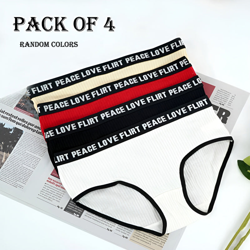 Pack of 4 Stylish Ribbed Women’s Hipster Panties with Letters Printed Elastic Waistband