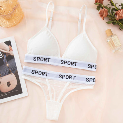 Comfortable Wireless Sports Bra & Mesh Thong Lingerie Set