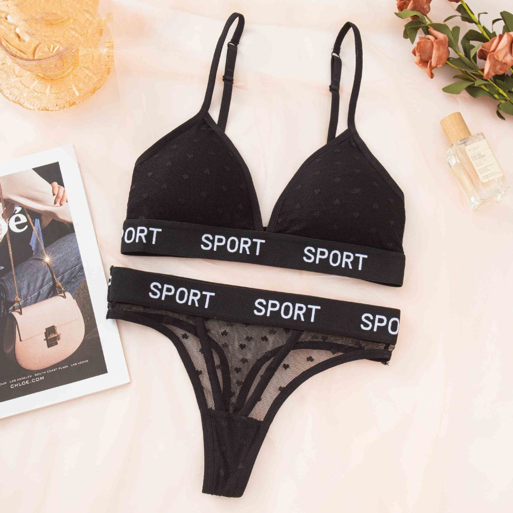 Comfortable Wireless Sports Bra & Mesh Thong Lingerie Set