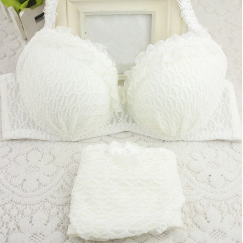 Seamless Lace Bras Set Adjustable Strap Ruffle Push-Up 3/4 Cup Lace Underwear Bra Set