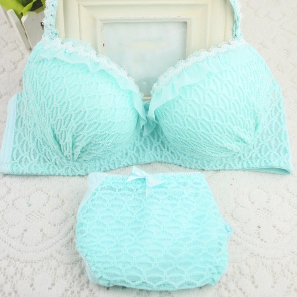 Seamless Lace Bras Set Adjustable Strap Ruffle Push-Up 3/4 Cup Lace Underwear Bra Set