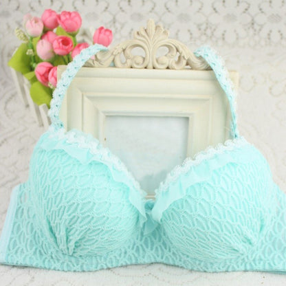 Seamless Lace Bras Set Adjustable Strap Ruffle Push-Up 3/4 Cup Lace Underwear Bra Set