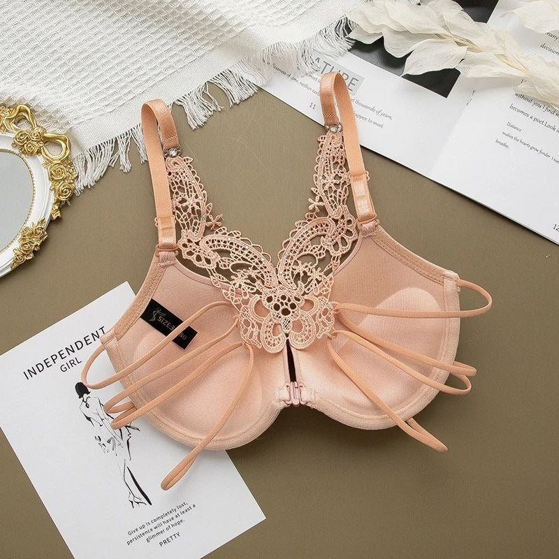 Elegant Crochet Butterfly Back Double Padded Front Open Bra