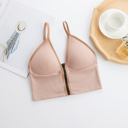 Front Zipper Closure Comfort Wire Free Tube Top Bra